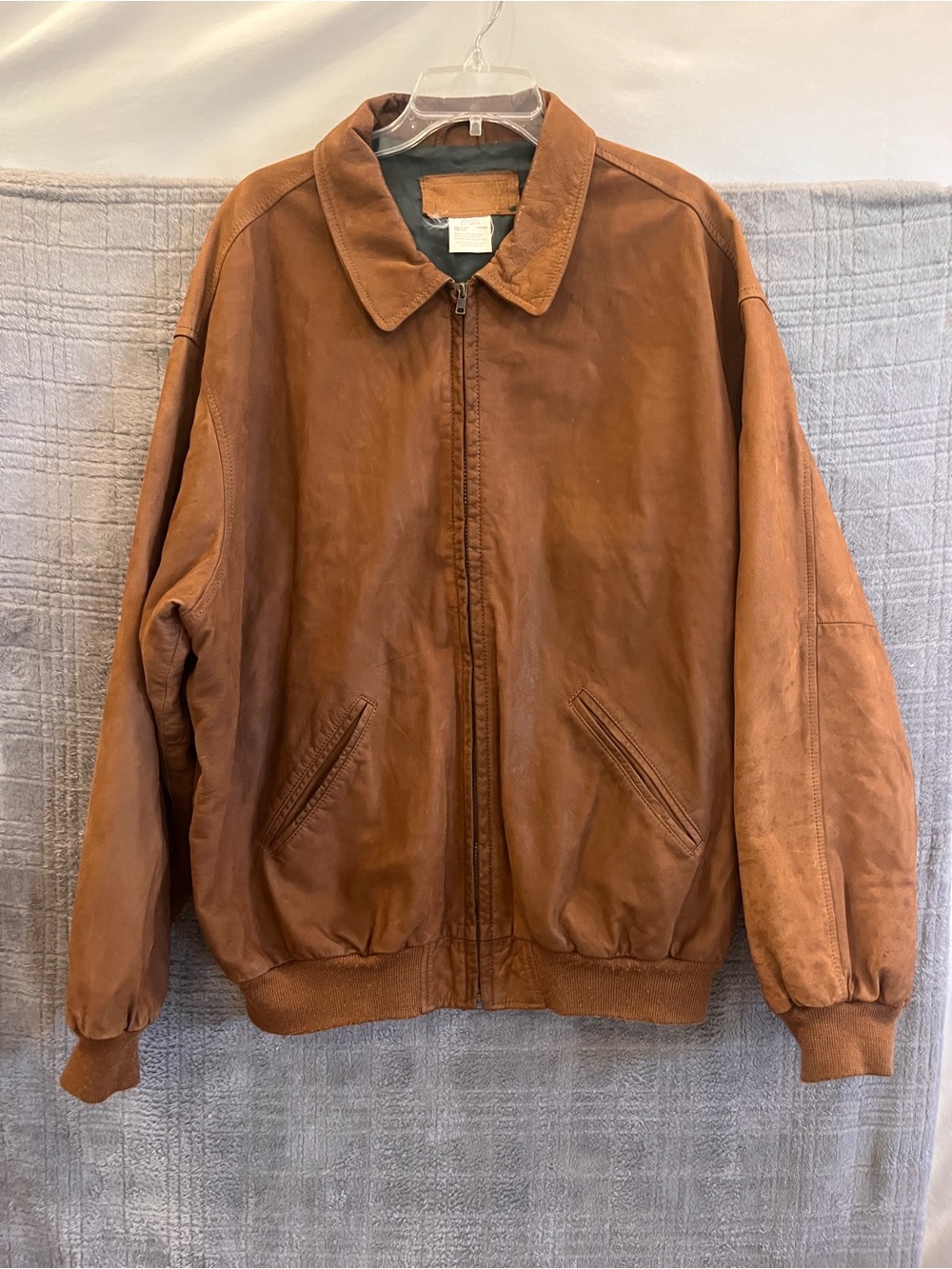 Vintage LL Bean Men's Brown Leather Bomber Jacket - Classic Zip Front